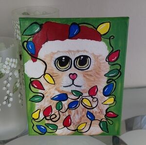 Festive Puppy Canvas with Colorful Lights